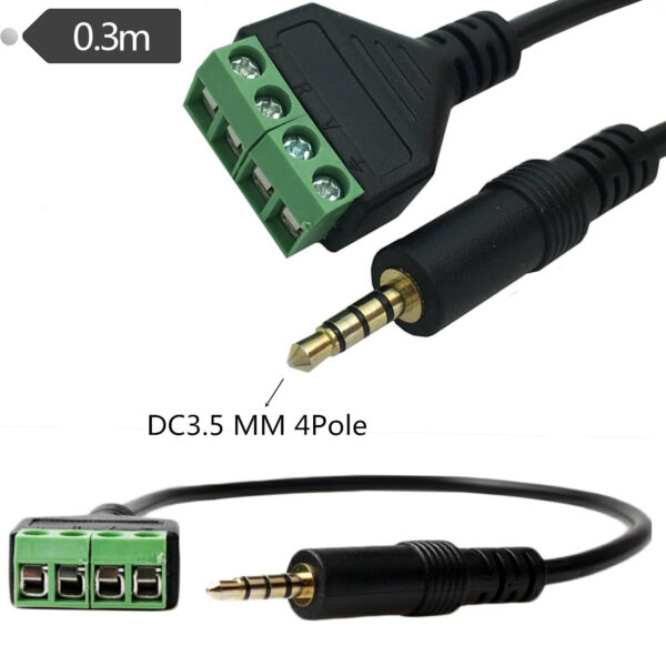 3.5mm Stereo Audio Balanced Male Jack to AV 4-Screw Video Balun Terminal Adapter Connector Cable