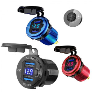 Product Name Car and motorcycle modified voltmeter fast charging dual QC3.0 aluminum alloy electronic switch control Weight 30g Material Environmentally friendly flame retardant nylon material, copper Input 12-24V Output 5V-6.5V/3A, 9V/3A, 12V/3A Reverse Connection Protection This product comes with reverse connection protection Product cable length This product is not equipped with a 60CM high-quality wire harness (please contact me if you need to install a wire harness) Features 1. The material is high temperature resistant and durable. 2. The USB female socket has a blue indicator light. 3. With waterproof cover, waterproof and dustproof. Installation method Please use a hole opener to open the hole first, put the product in, and then tighten it with a threaded fixing ring! Wiring instructions The red wire is connected to the positive pole of the power supply, and the black wire is connected to the negative pole of the power supply. Product Usage 1. Supports charging of mobile phones, tablets, and use of car electrical appliances. It can be installed and used on vehicles with working voltages from 12V to 24V. 2. USB provides charging for car electrical appliances and is durable.